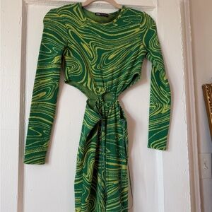 Green Patterned Cutout Dress